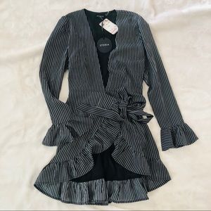 Storia Black & White Stripe Long Sleeve Wrap Dress